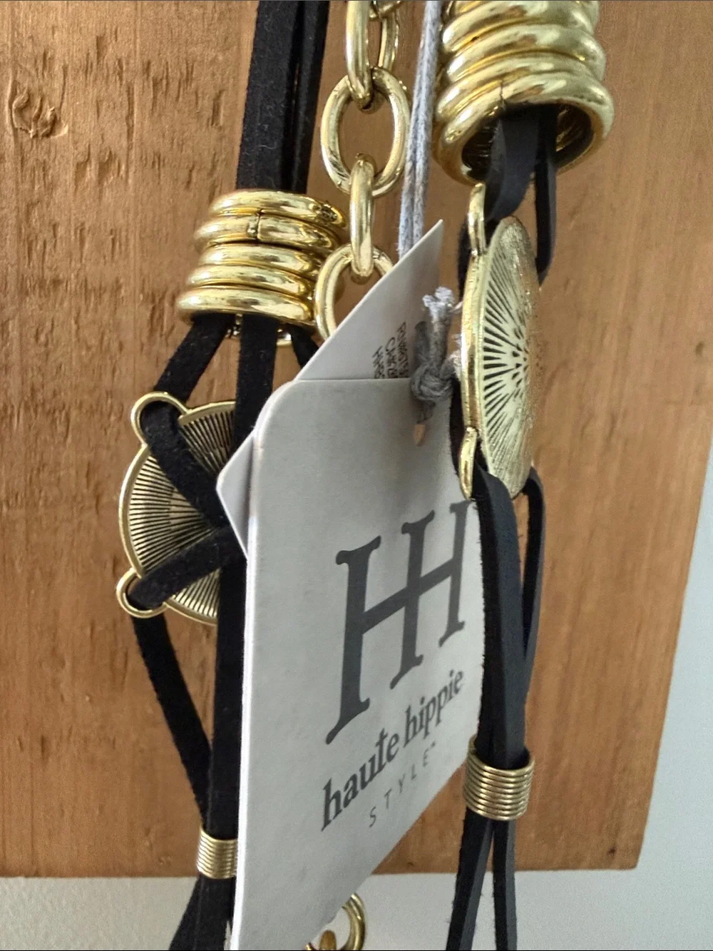 Haute Hippie Black and Gold Braided Medallion Chain Belt